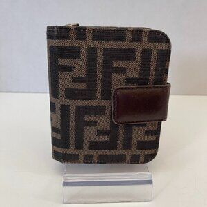 FENDI Zucca Dark Brown Canvas Leather Bifold Wallet Compact Wallet